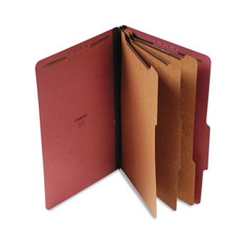 Universal Eight-Section Pressboard Classification Folders, 3 Dividers, Legal Size, Red, 10/Box