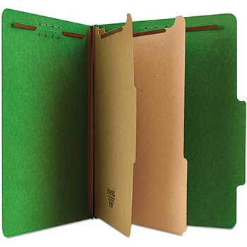 W.B. Mason Co. Pressboard Classification Folders, Letter, Six-Section, Emerald Green, 10/Box