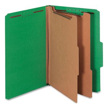 Universal Bright Colored Pressboard Classification Folders, 2 Dividers, Legal Size, Emerald Green, 10/Box