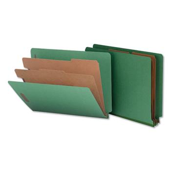 Universal Deluxe Six-Section Colored Pressboard End Tab Classification Folders, 2 Dividers, Letter Size, Green, 10/Box