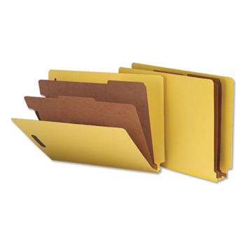 Universal Deluxe Six-Section Colored Pressboard End Tab Classification Folders, 2 Dividers, Letter Size, Yellow, 10/Box