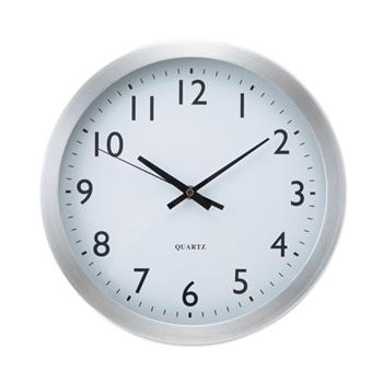 Universal Brushed Aluminum Wall Clock, 12&quot; Overall Diameter, Silver Case, 1 AA (sold separately)
