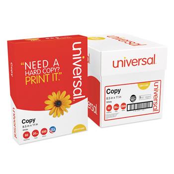 Universal Copy Paper, 92 Bright, 20 lb, 8.5&quot; x 11&quot;, White, 500 Sheets/Ream, 5 Reams/Carton