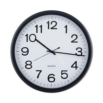 Universal Round Wall Clock, 13.5&quot; Overall Diameter, Black Case, 1 AA (sold separately)