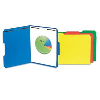 Universal Deluxe Reinforced Top Tab Fastener Folders, 2 Fasteners, Letter Size, Blue Exterior, 50/Box