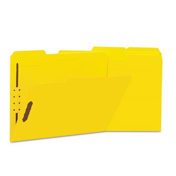 Universal Deluxe Reinforced Top Tab Fastener Folders, 2 Fasteners, Letter Size, Yellow Exterior, 50/Box