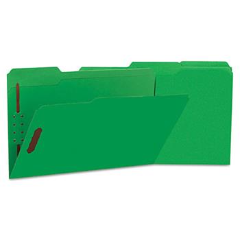 Universal Deluxe Reinforced Top Tab Fastener Folders, 2 Fasteners, Legal Size, Green Exterior, 50/Box