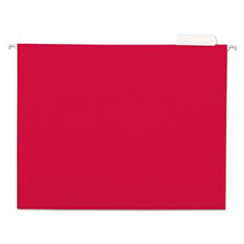 Universal Deluxe Bright Color Hanging File Folders, Letter Size, 1/5-Cut Tabs, Red, 25/Box