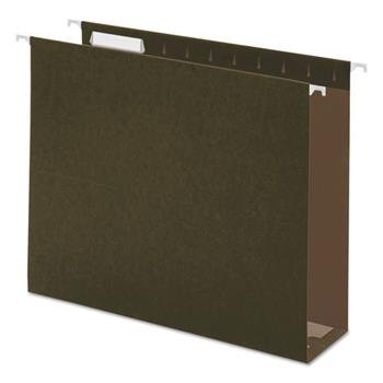 Universal Box Bottom Hanging File Folders, 3&quot; Capacity, Letter Size, 1/5-Cut Tabs, Standard Green, 25/Box