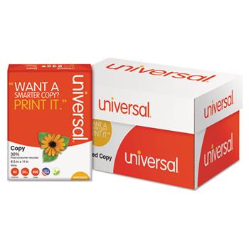 Universal 30% Recycled Copy Paper, 92 Bright, 20 lb, 8.5&quot; x 11&quot;, White, 500 Sheets/Ream, 10 Reams/Carton