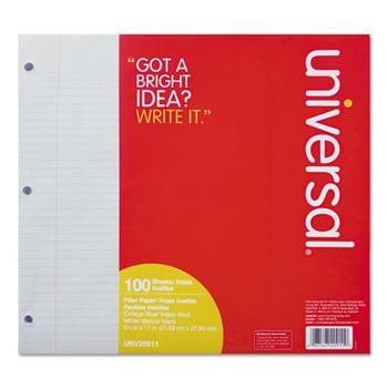 Universal Filler Paper, Medium/College Rule, 3-Hole Punched, 8.5&quot; x 11&quot;, 100 Sheets/Pack