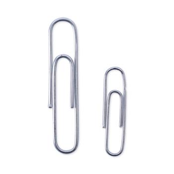 Universal Plastic-Coated Paper Clips with One-Compartment Storage Tub, (750) #1 (1.75&quot;), (250) Jumbo (2&quot;), Silver