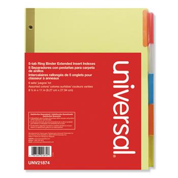 Universal Deluxe Extended Insertable Tab Indexes, 5-Tab, 11 x 8.5, Buff, 6 Sets