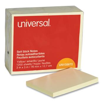 Universal Self-Stick Note Pads, 3&quot; x 5&quot;, Yellow, 100 Sheets/Pad, 12 Pads/Pack