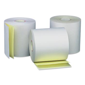 Universal Carbonless Paper Rolls, 0.44&quot; Core, 3&quot; x 90&#39;, White/Canary, 50 Rolls/Carton