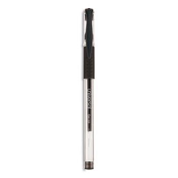 Universal Comfort Grip Gel Pen, Stick, Fine 0.5 mm, Black Ink, Clear Barrel, Dozen
