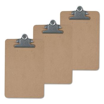 Universal Hardboard Clipboard, 1.25&quot; Clip Capacity, Holds 8.5 x 14 Sheets, Brown, 3/Pack