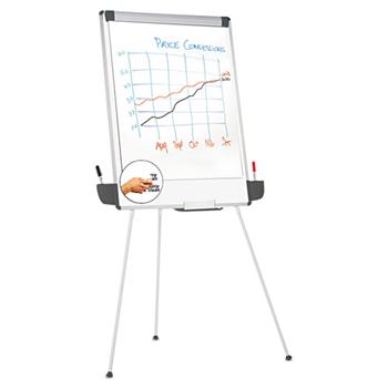 Universal Tripod-Style Dry Erase Easel, Easel: 44&quot; to 78&quot;, Board: 29 x 41, White/Silver