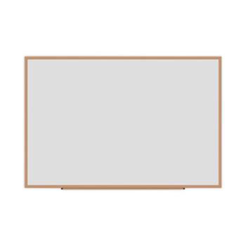 Universal Dry-Erase Board, Melamine, 72 x 48, White, Oak-Finished Frame