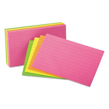 Universal Neon Glow Index Cards, Ruled, 5 in x 8 in, Assorted Colors, 100 Cards/Pack