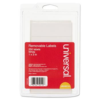 Universal Self-Adhesive Removable ID Labels, 1 x 3, White, 5/Sheet, 50 Sheets/Pack