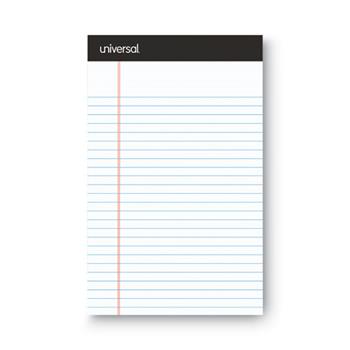 Universal Premium Writing Pads with Heavy-Duty Back, Narrow Ruled, 5&quot; x 8&quot;, White Paper, Black Headband, 50 Sheets/Pad, 6 Pads/Pack