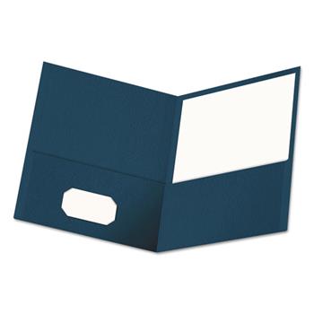 Universal Two-Pocket Portfolio, Embossed Leather Grain Paper, 11 x 8.5, Dark Blue, 25/Box