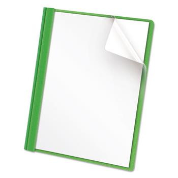 Universal Clear Front Report Cover, Prong Fastener, 0.5&quot; Capacity, 8.5 x 11, Clear/Green, 25/Box