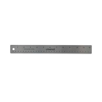 Universal Stainless Steel Ruler with Cork Back and Hanging Hole, Standard/Metric, 12&quot; Long