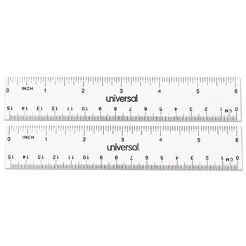 Universal Clear Plastic Ruler, Standard/Metric, 6&quot; Long, Clear, 2/Pack