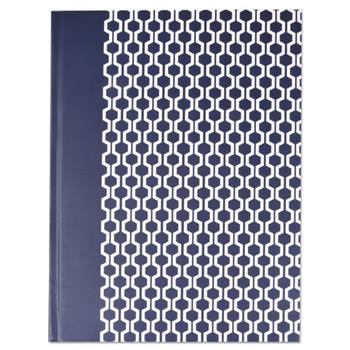 Universal Casebound Hardcover Notebook, Wide Ruled, 10.25&quot; x 7.63&quot;, White Paper, Dark Blue/White Cover, 150 Sheets