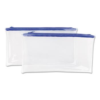 Universal Zippered Wallets/Cases, Transparent Plastic, 11 x 6, Clear/Blue, 2/Pack