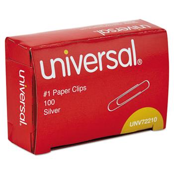 Universal Paper Clips, #1, Smooth, Silver, 100/Box