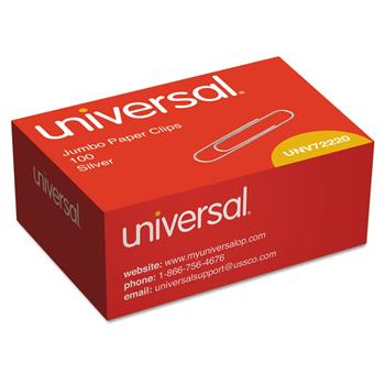 Universal Paper Clips, Jumbo, Smooth, Silver, 100/Box