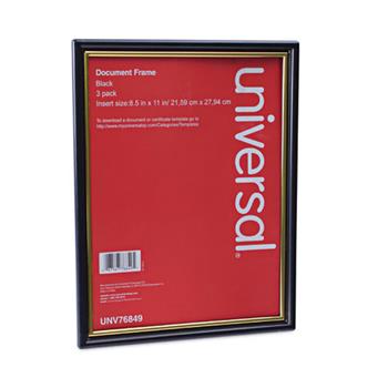 Universal All Purpose Document Frame, 8.5 x 11 Insert, Black/Gold, 3/Pack