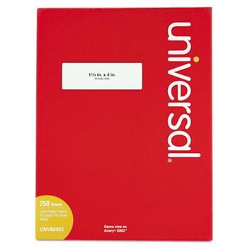 Universal White Labels, Inkjet/Laser Printers, 1.33 x 4, White, 14/Sheet, 250 Sheets/Box
