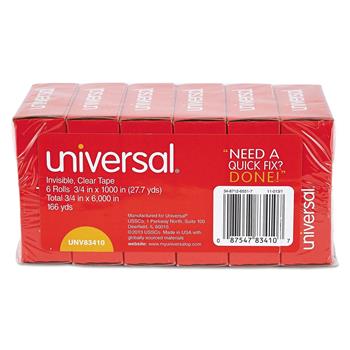 Universal Invisible Tape, 1&quot; Core, 0.75&quot; x 83.33 ft, Clear, 6/Pack