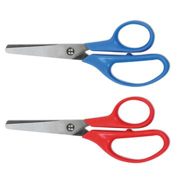 Universal Kids&#39; Scissors, Rounded Tip, 5&quot; Long, 1.75&quot; Cut Length, Assorted Straight Handles, 2/Pack