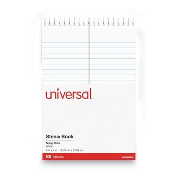 Universal Steno Pads, Gregg Rule, Red Cover, 80 White 6 x 9 Sheets
