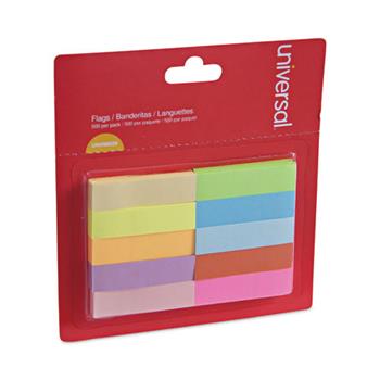 Universal Self-Stick Page Tabs, 0.5&quot; x 2&quot;, Assorted Colors, 500/Pack