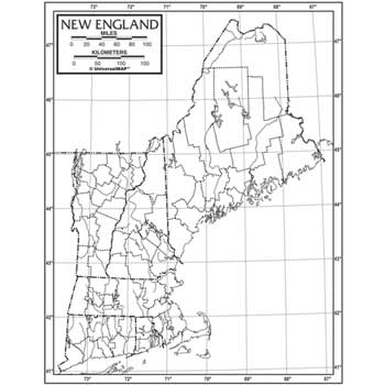 K Kappa Map Laminated Outline Map, New England, 50/PK