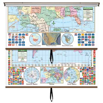 K Kappa Map Primary Wall Maps, USA/World, 54&quot; x 64&quot;