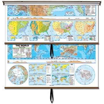 K Kappa Map Advanced Wall Maps, USA/World Combo Physical, 64&quot; x 54&quot;