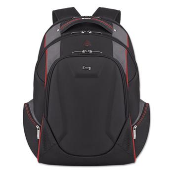 Solo Active Laptop Backpack, 17.3&quot;, 12 1/2 x 8 x 19 1/2, Black/Gray/Red
