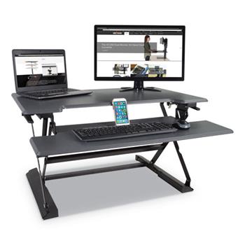Victor High Rise Height Adjustable Standing Desk with Keyboard Tray, 36w, Gray/Black