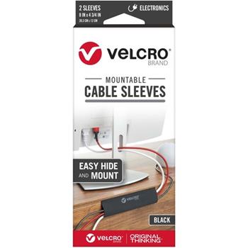 VELCRO Brand Mountable Cable Sleeves, 4.75&quot; x 8&quot;, Black, 2/Pack
