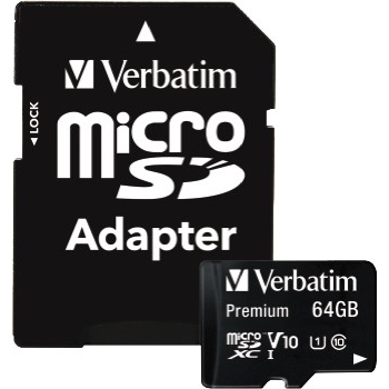 Verbatim microSDXC Memory Card with SD Adapter, Class 10, 64GB