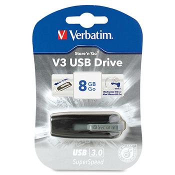 Verbatim&#174; Store &#39;n&#39; Go V3 USB 3.0 Flash Drive, 8 GB, Black/Gray