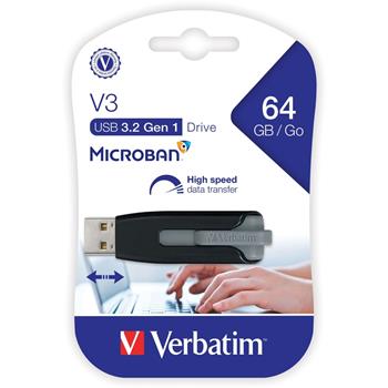 Verbatim Store &#39;n&#39; Go V3 USB 3.2 Flash Drive, 64 GB, Black/Gray