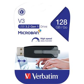 Verbatim&#174; Store &#39;n&#39; Go V3 USB 3.2 Flash Drive, 128 GB, Black/Gray